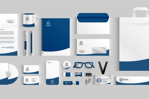 stylish business stationery items set in blue color